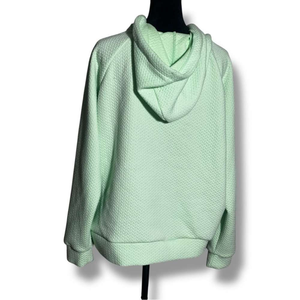 Lively Mint Green Quilted Long Sleeve Lightweight Front Pocket Hooded Sweatshirt - Picture 6 of 15